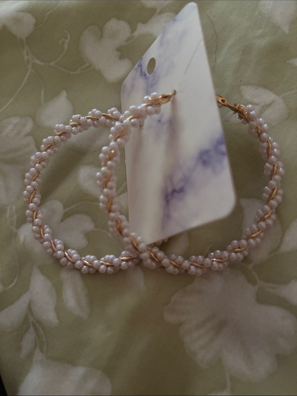 BloomChic Twisted Pearl Hoop Earrings with Gold Detail